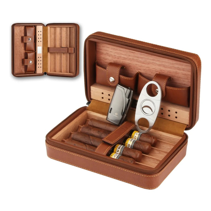 Case Umidor De Charutos Viagem de Madeira Cedro Estojo